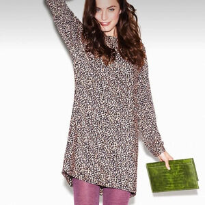 NWOT Ann Taylor LOFT Long Sleeve Cheetah Print Shift Dress Black Pink S